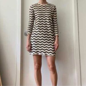 J. Crew Long Sleeve Chevron Dress in Black and White
